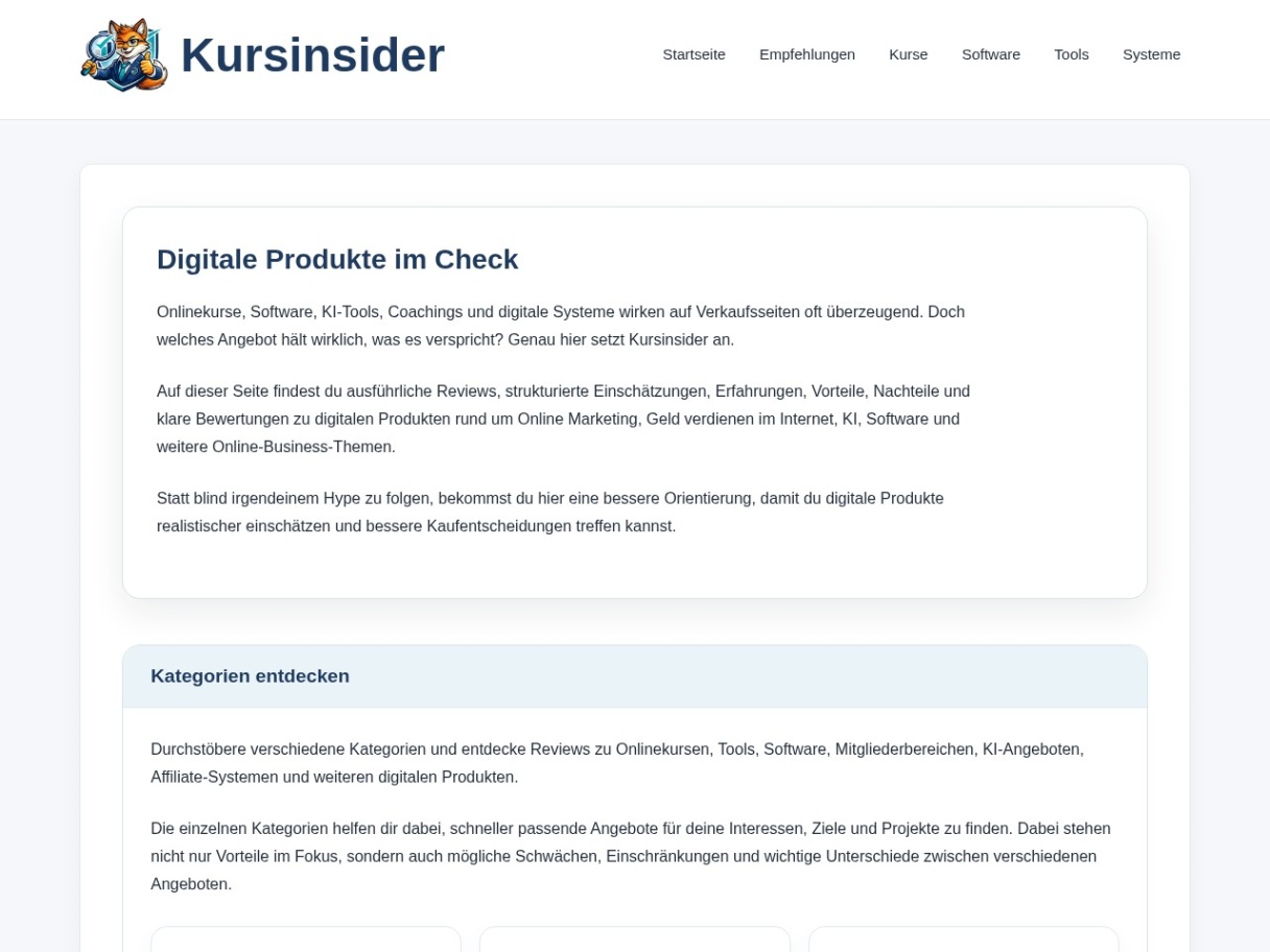 Affiliate Reviews und Empfehlungen - Kursinsider
