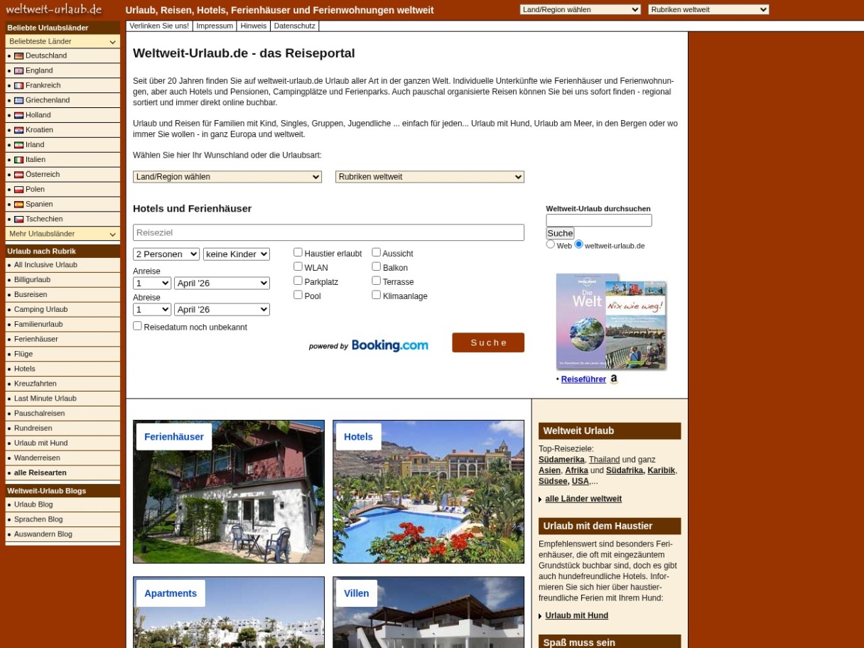 Weltweit Urlaub - Ferienhäuser, Hotels, Reisen